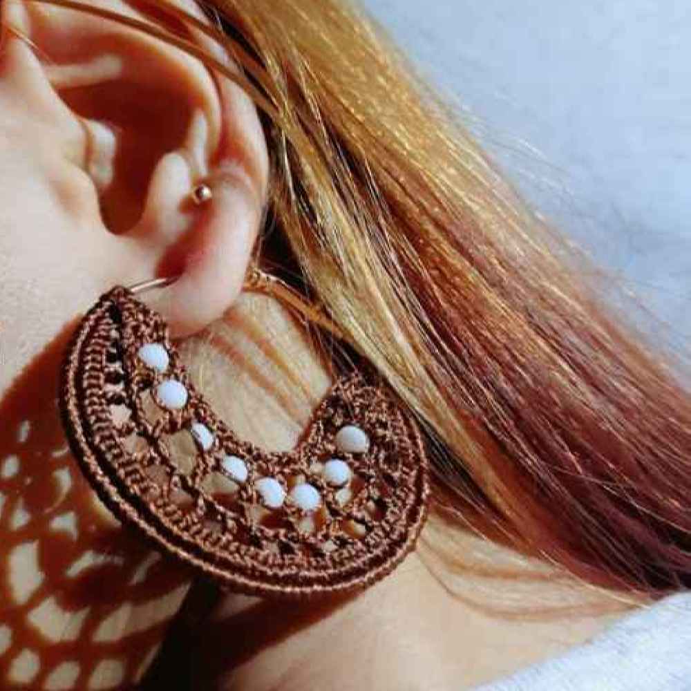 Knitted Earrings Drop Handcrafted for Women Moon
