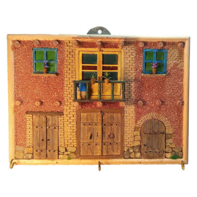 Handcrafted Persian Wooden Wall Key Holder with Traditional House Design
