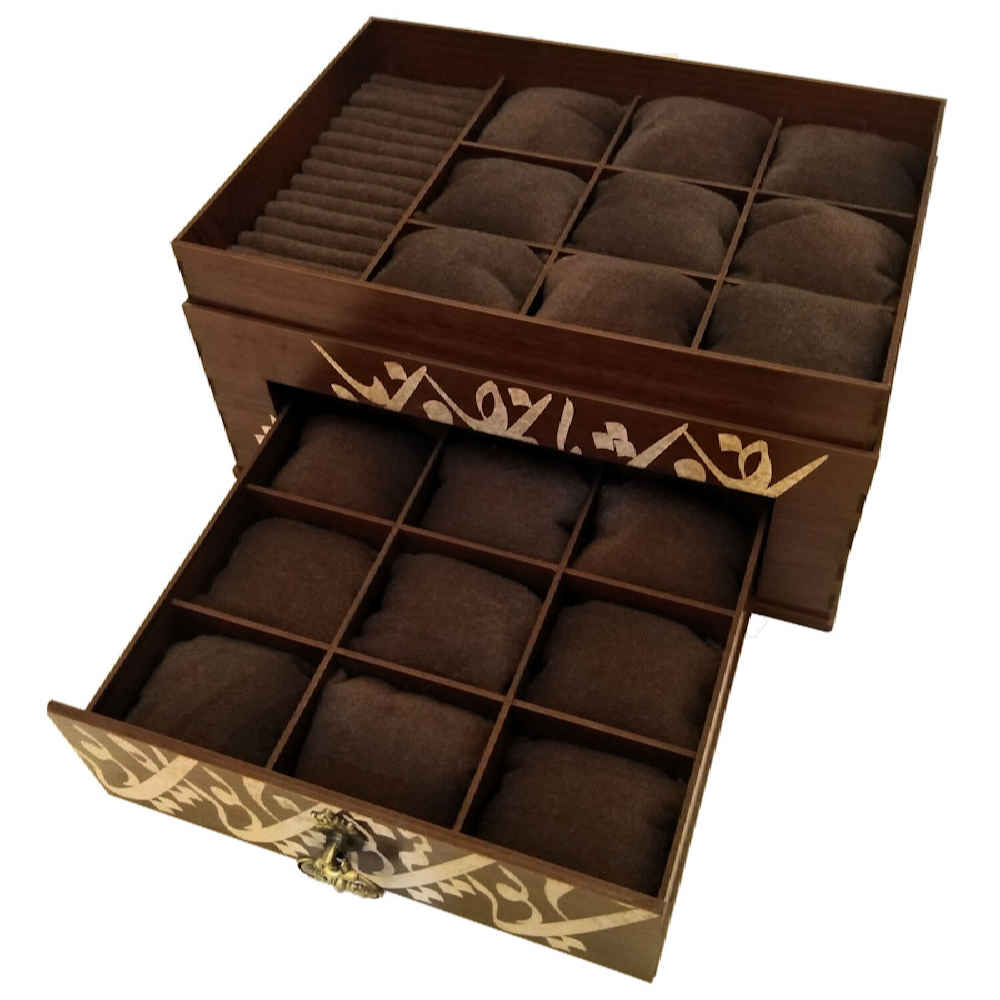 2-Tier Wooden Watch Box with Persian Calligraphy