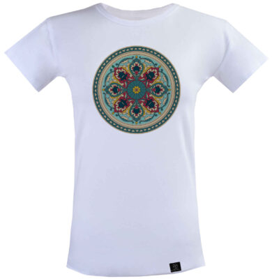 Gray Short Sleeve T-Shirt Model Sadaf in Cotton Blend with Persian Floral Art