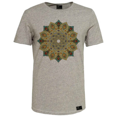 Gray Short Sleeve T-Shirt Model Sahel in Cotton Blend with Persian Floral Art