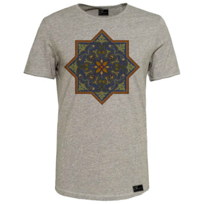 Gray Short Sleeve T-Shirt Model Dara in Cotton Blend with Persian Floral Art