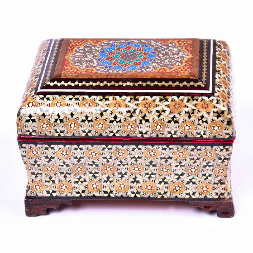 Handcrafted Wooden Jewelry Box with Persian Khatam Floral Design