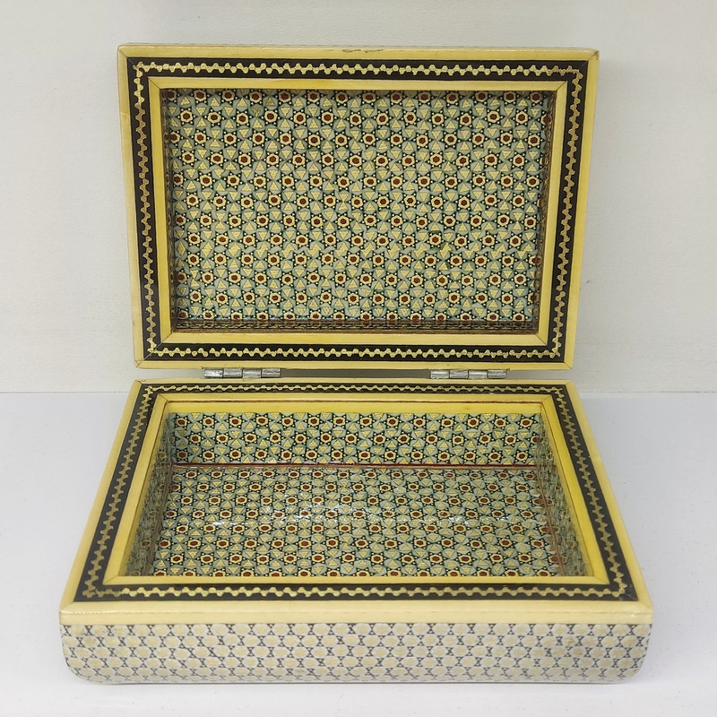 Handcrafted Wooden Jewelry Box with Persian Khatam Pictorial Design