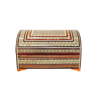 Handcrafted Wooden Jewelry Box with Persian Khatam Sandough Design