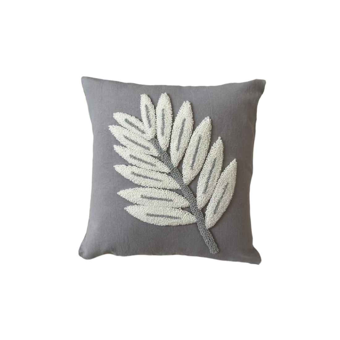 Punch Needle Cushion Cover – Embroidered Cotton Fibers & Leaf Design