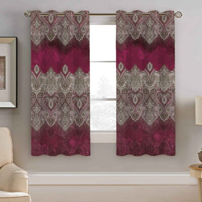 Printed Velvet Eyelet Curtain – Floral Traditional