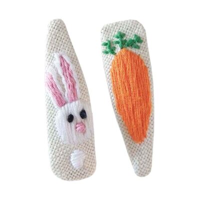Cute Hand-Embroidered Rabbit Snap Hair Clips – Cotton Hair Accessories for Girls