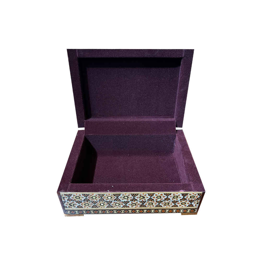 Handcrafted Wooden Jewelry Box with Persian Khatam Blue Flowers