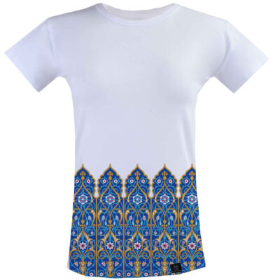 Cotton Blend Short Sleeve T-Shirt Model Sahar with Persian Floral Art