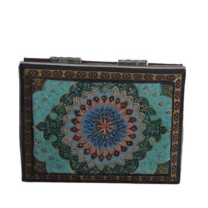 Handcrafted Wooden Jewelry Box with Persian Khatam Green Flower
