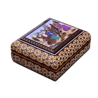 Handcrafted Wooden Jewelry Box with Persian Khatam People Pattern