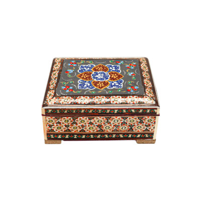 Handcrafted Persian Wooden Jewelry Box with Khatam Flowers
