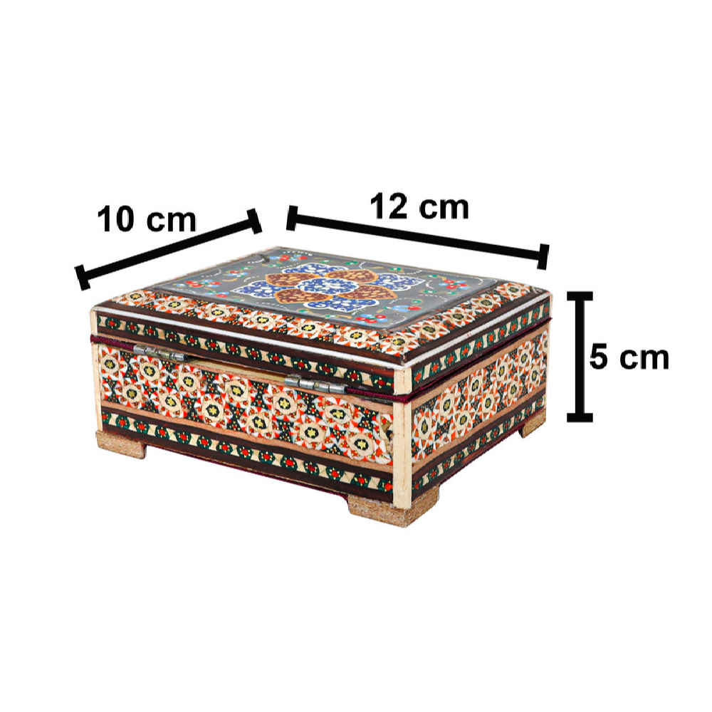 Handcrafted Persian Wooden Jewelry Box with Khatam Flowers