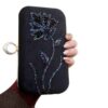 Ribbon Embroidery Clutch Handbag with Bead Detail for Special Occasions