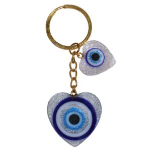 Blue Evil Eye Resin Keychain – Heart Model
