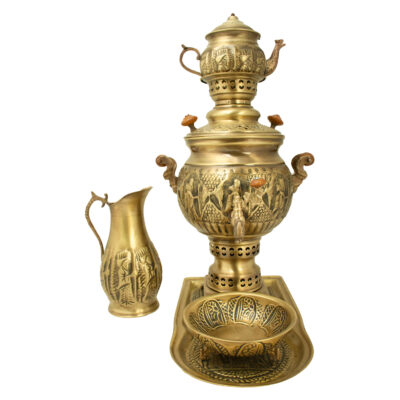 Persian Brass Samovar Decorative Charcoal Tea Maker with Achaemenid Design 5-Liter