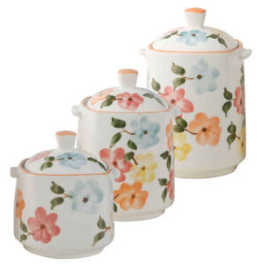 Ceramic Storage Jar – Stylish Storage for Coffee, Tea, & More, Flower Design (3x)