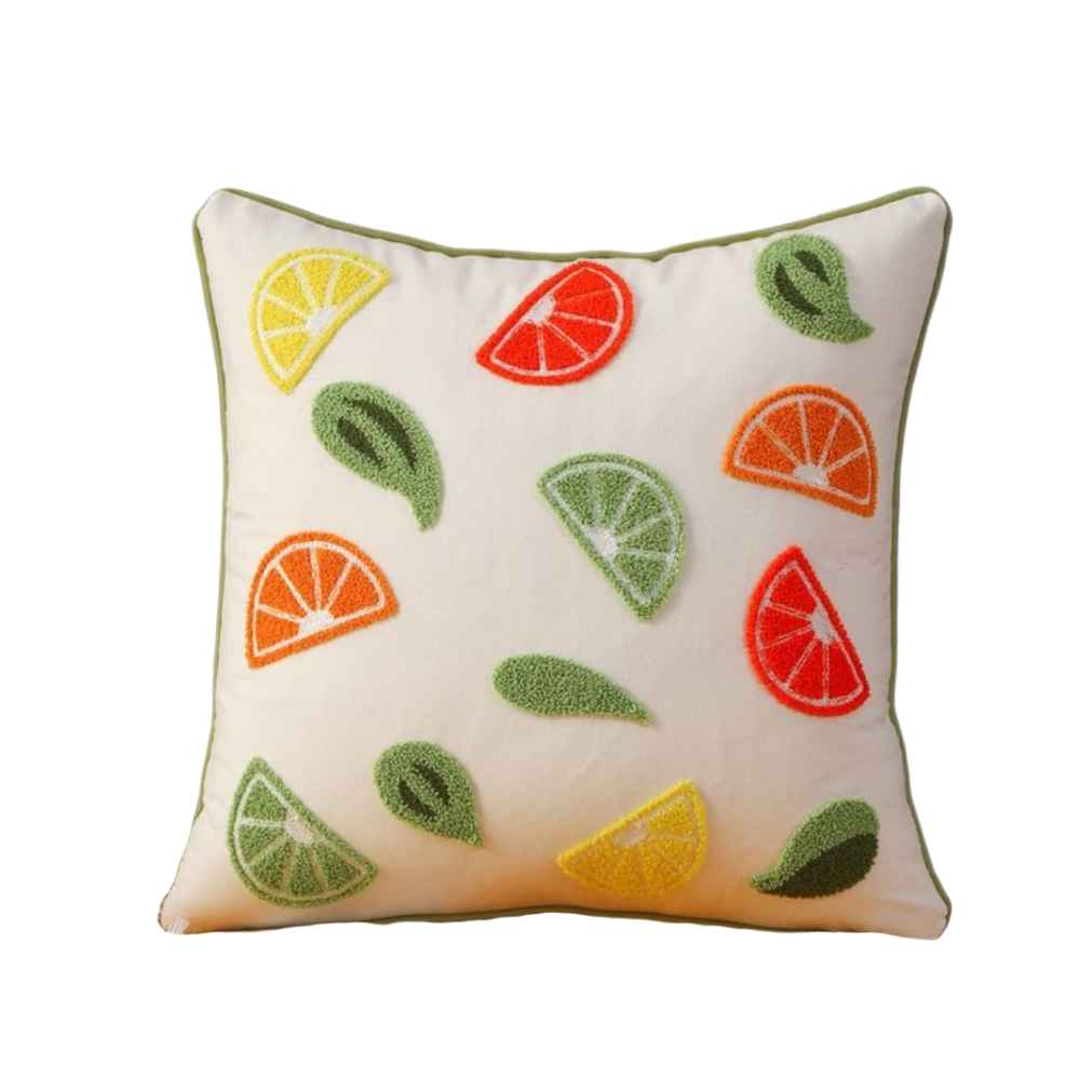 Punch Needle Cushion Cover – Embroidered Fruit Design