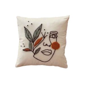 Punch Needle Cushion Cover – Embroidered Face Design