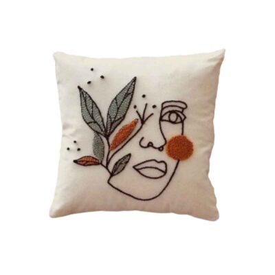 Punch Needle Cushion Cover - Embroidered Face Design