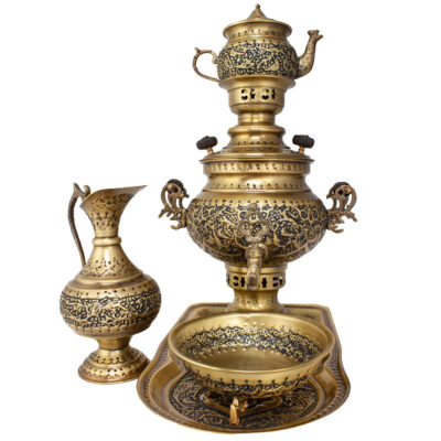 Persian Brass Samovar Decorative Charcoal Tea Maker with Floral Motifs