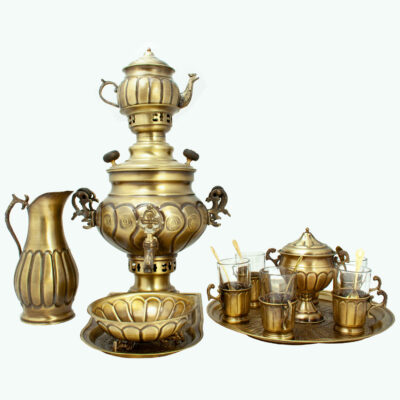Persian Brass Samovar Decorative Charcoal Tea Maker 2.5-Liter (19 Pcs)