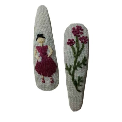 Cute Hand-Embroidered Girl-Design Snap Hair Clips – Cotton Hair Accessories