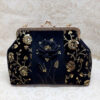 Embroidered Velvet Clutch Handbag with Floral Pattern - Ella