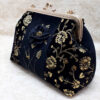Embroidered Velvet Clutch Handbag with Floral Pattern - Ella