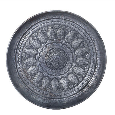 Decorative Copper Tray Hand-Engraved with Persian Artisanal Termeh