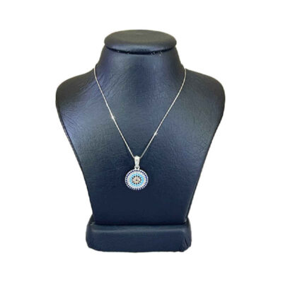 Silver Evil Eye Circle Pendant Necklace – Traditional Protective Symbol