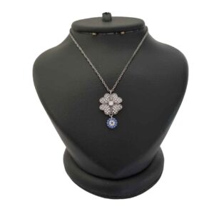 Silver Necklace with Evil Eye Theme Clover