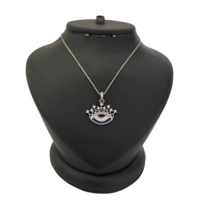 Silver Evil Eye Crown Pendant Necklace – Traditional Protective Symbol