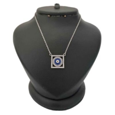 Silver Evil Eye Square Pendant Necklace – Traditional Protective Symbol