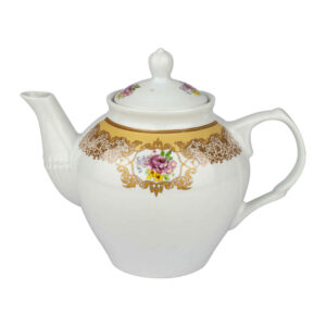 Porcelain Serving Teapot in White with Flower Design Barana