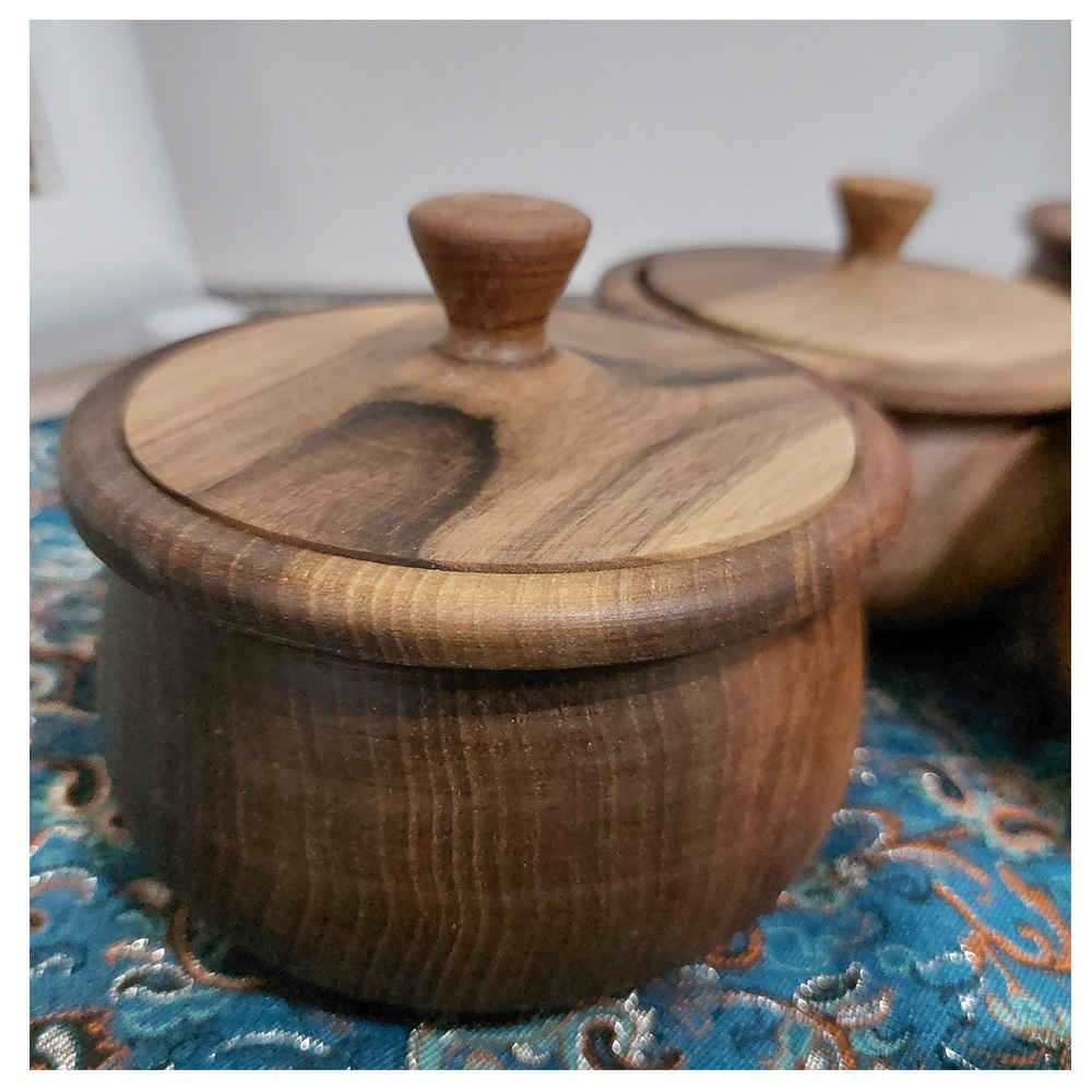 Handcrafted Wooden Sugar Bowl with Lid – Rustic Style Elahe