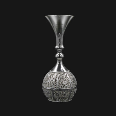 Decorative Persian Filigree Silver-Coated Bottle Vase, Featuring the Kiana Design with Traditional Floral Detailing