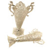 Decorative Persian Filigree Silver-Coated Trumpet Vases and Bowl, Showcasing Traditional Floral Artistry