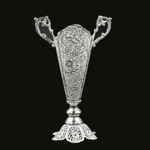 Decorative Persian Filigree Silver-Coated Trumpet Vase, Featuring the Ermia Design with Classic Floral Patterns