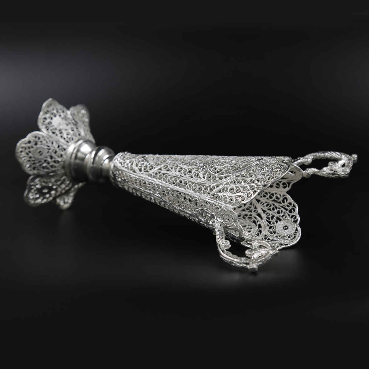Decorative Persian Filigree Silver-Coated Trumpet Vase, Featuring the Ermia Design with Classic Floral Patterns