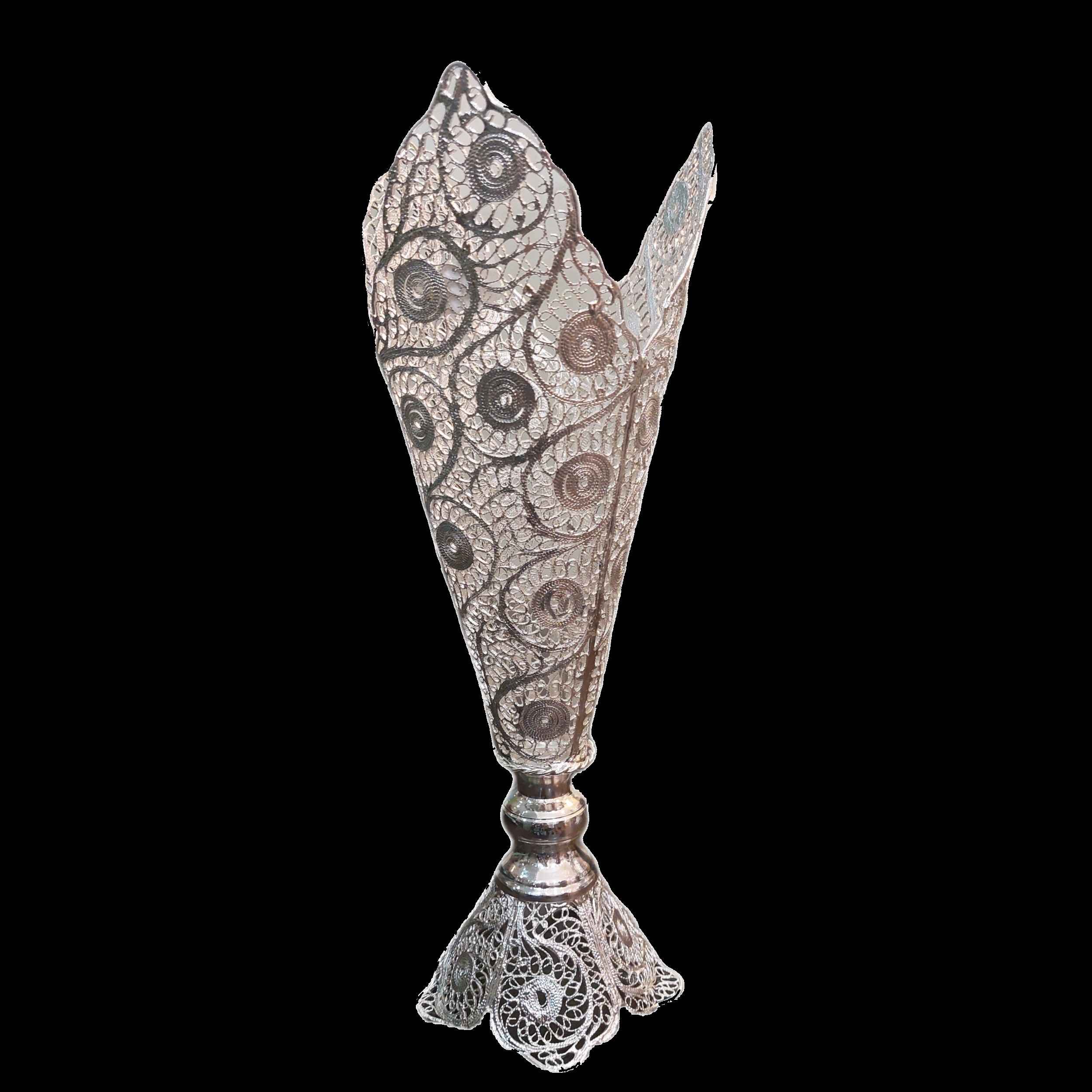 Decorative Persian Filigree Silver-Coated Trumpet Vase, Featuring the Farnaz Design for a Luxurious Traditional Look