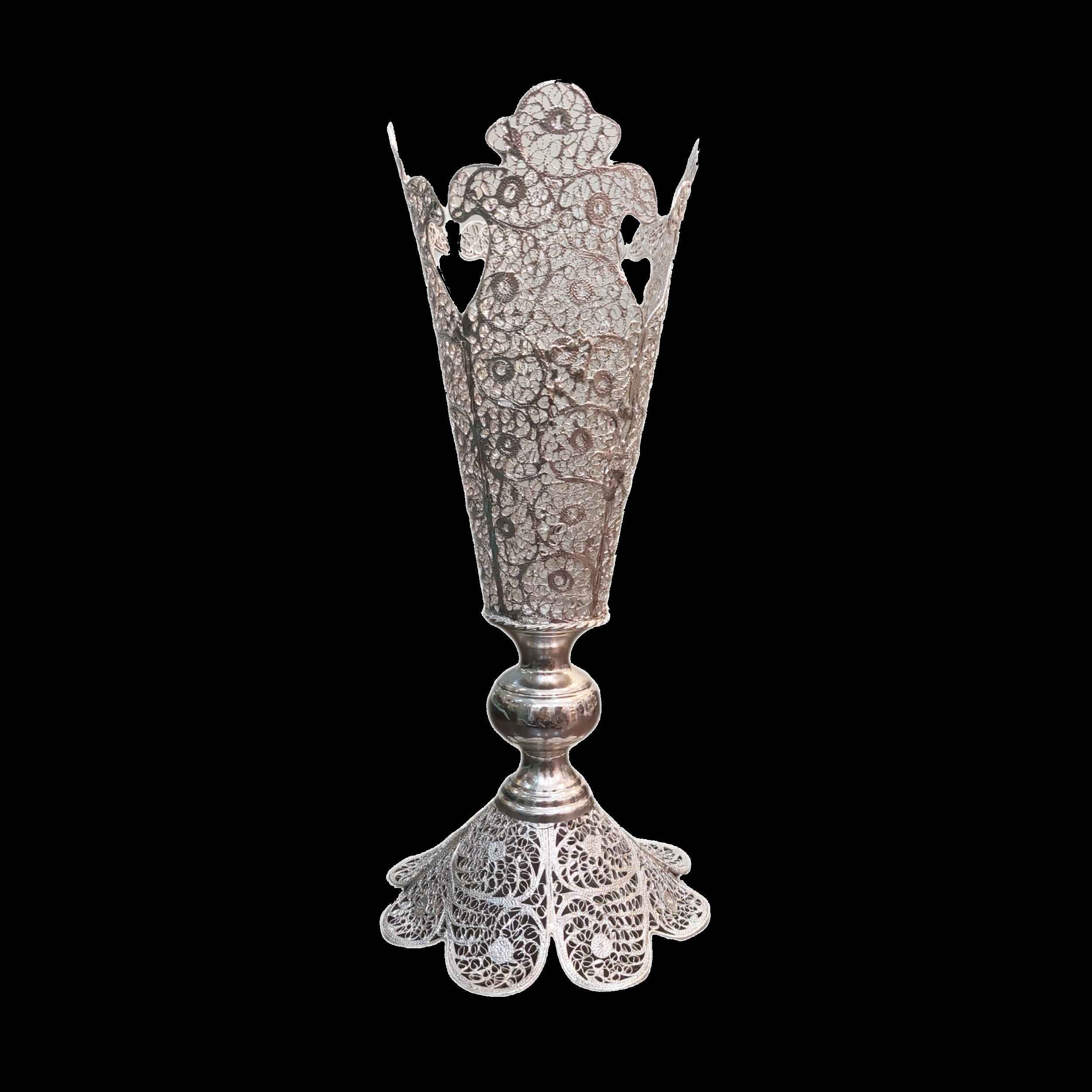 Decorative Persian Filigree Silver-Coated Trumpet Vase, Featuring the Jalil Design for a Touch of Classic Persian Art