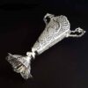 Decorative Persian Filigree Silver-Coated Trumpet Vase, Featuring the Jami Design with Traditional Floral Ornamentation