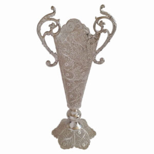 Decorative Persian Filigree Silver-Coated Trumpet Vase, Featuring the Jami Design with Traditional Floral Ornamentation