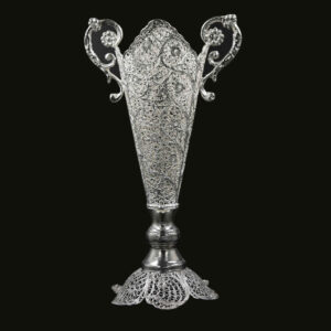 Decorative Persian Filigree Silver-Coated Trumpet Vase, Featuring the Mahsa Design for a Timeless Decorative Appeal