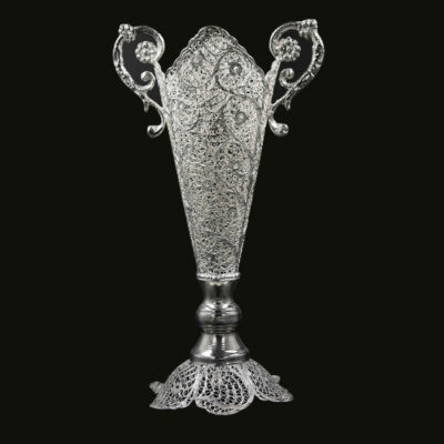 Decorative Persian Filigree Silver-Coated Trumpet Vase, Featuring the Mahsa Design for a Timeless Decorative Appeal