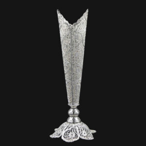 Decorative Persian Filigree Silver-Coated Trumpet Vase, Featuring the Malileh Design with Intricate Floral Details