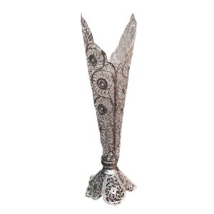 Decorative Persian Filigree Silver-Coated Trumpet Vase, Featuring the Moshaki Design for Stunning Traditional Art