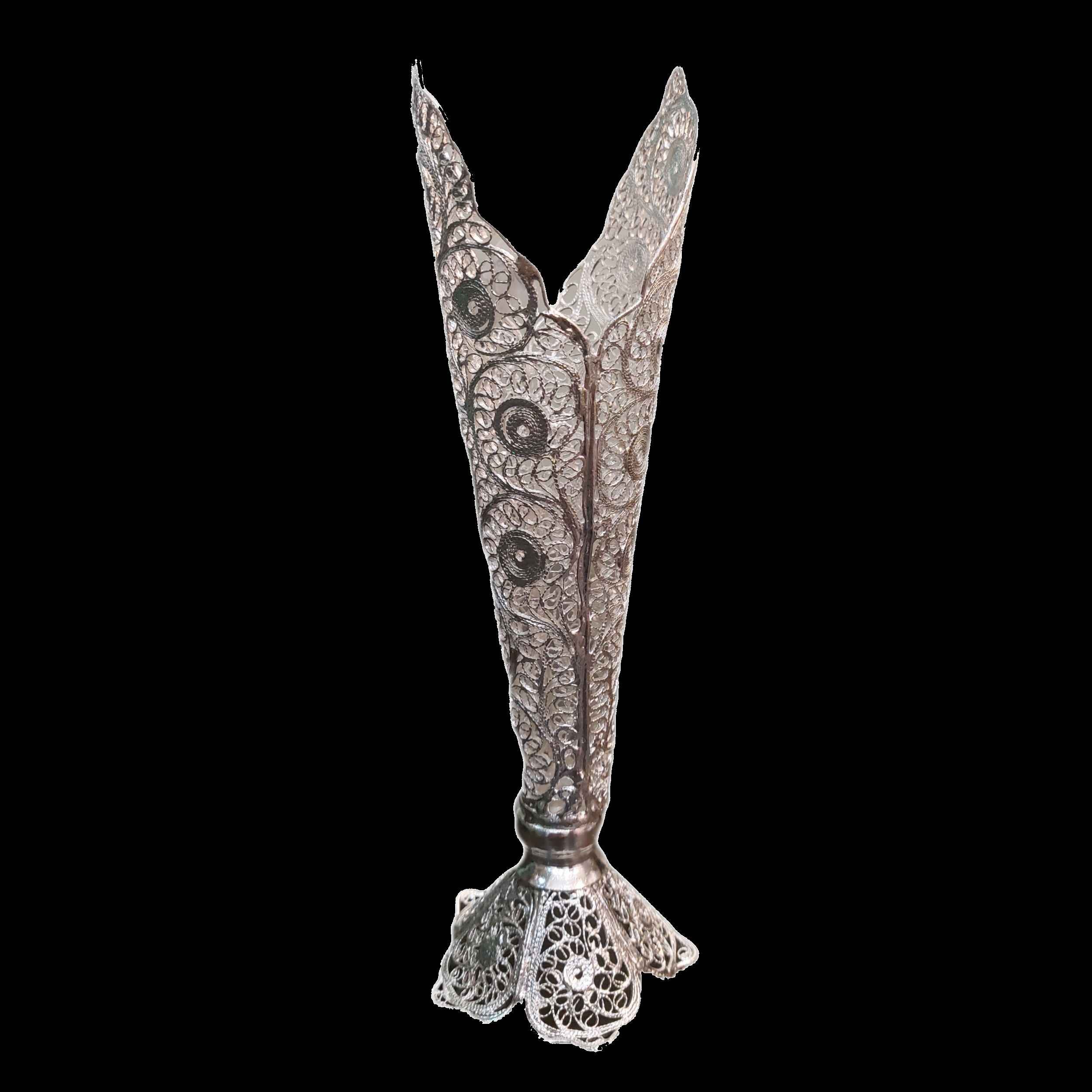 Decorative Persian Filigree Silver-Coated Trumpet Vase, Featuring the Moshaki Design for Stunning Traditional Art